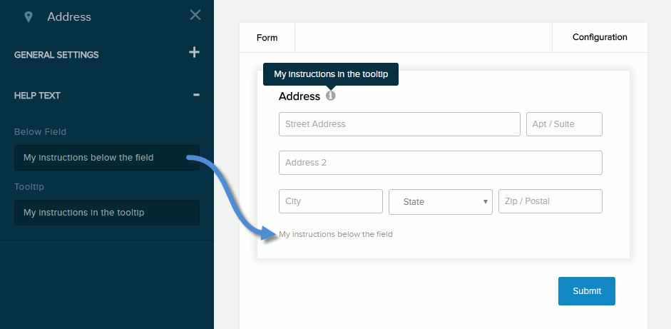 Settings for Address field