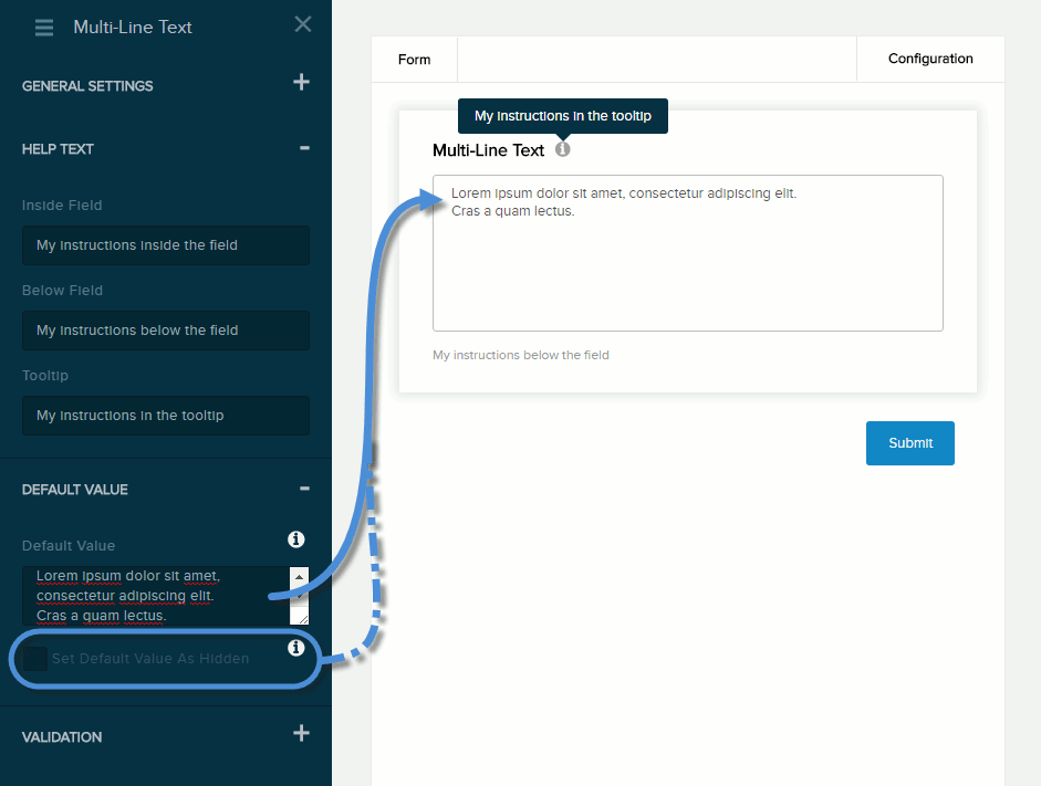 Settings for Multi-Line Text field