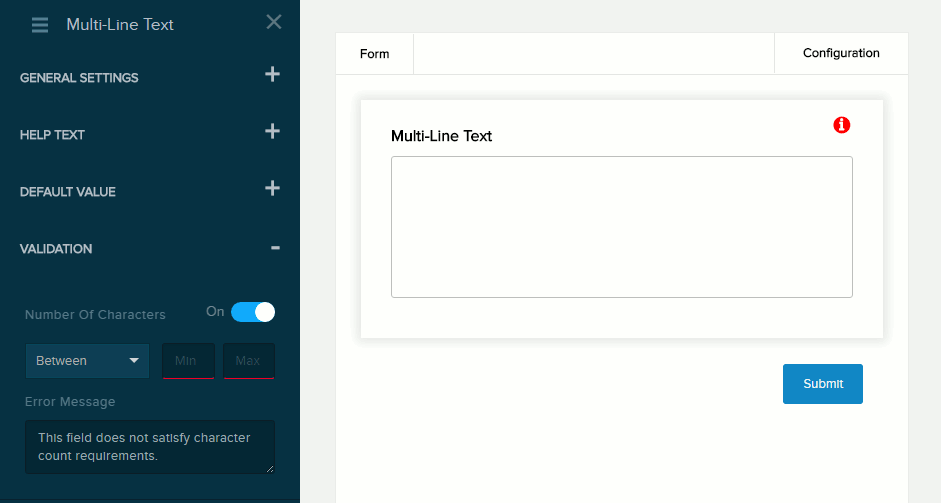 Settings for Multi-Line Text field