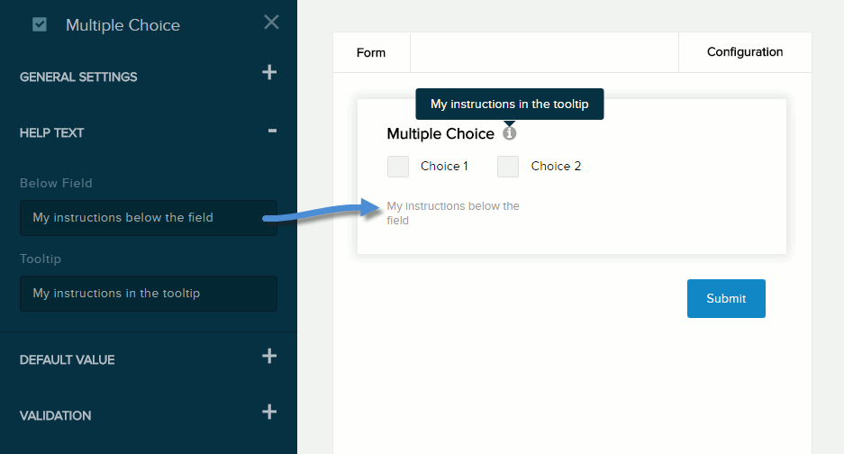 Settings for Multiple Choice field