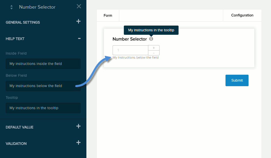 Settings for Number field