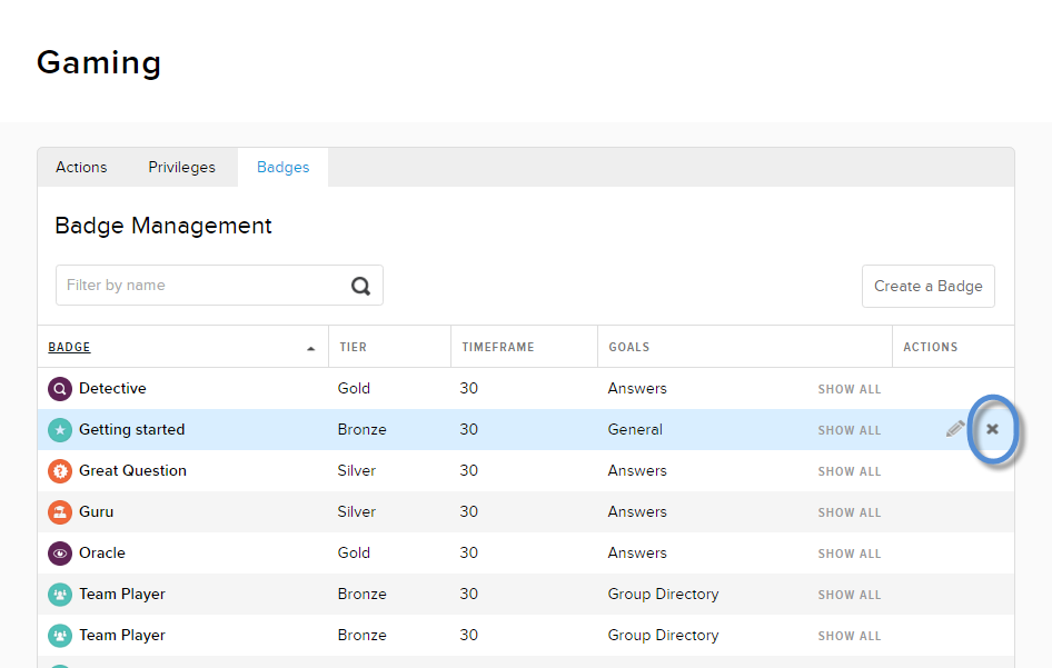 Gaming — Highlight and delete the badge.