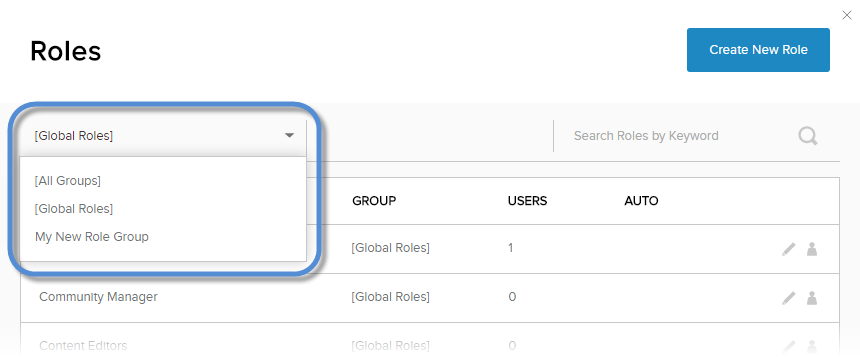 Filter list of roles by group