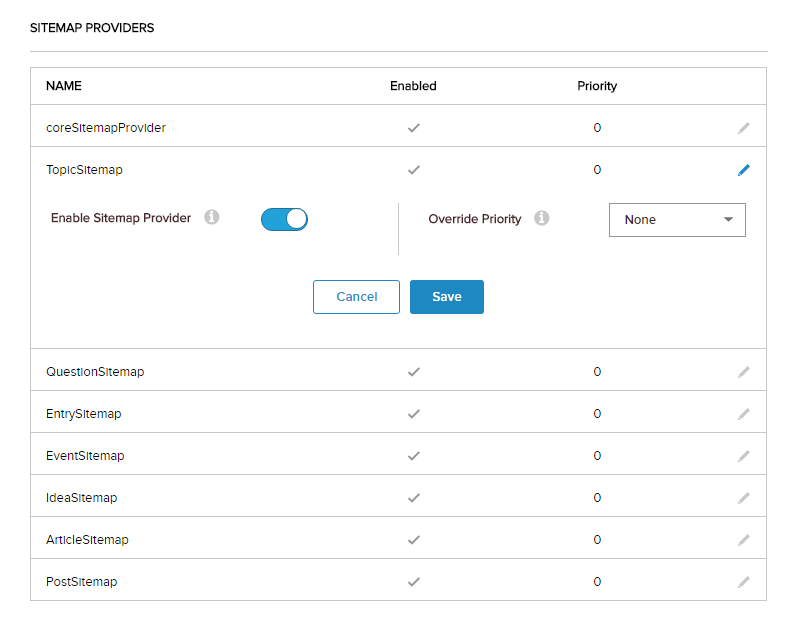 SEO Sitemap Provider settings