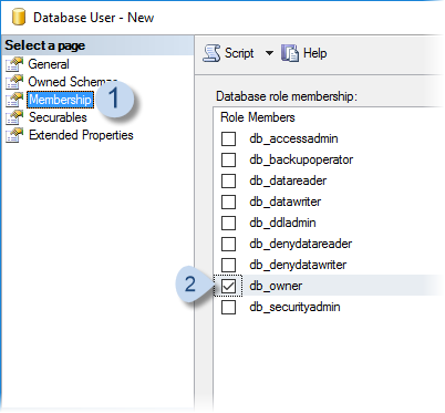 For Membership page, check db_owner.