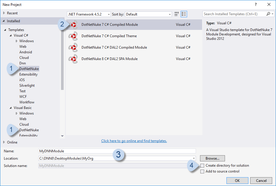 Visual Studio > New > Project with Chris Hammond's templates