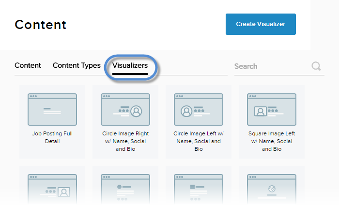 Content > Visualizers tab