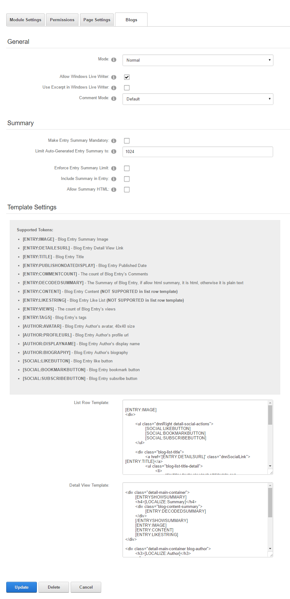 Module Settings — Blogs