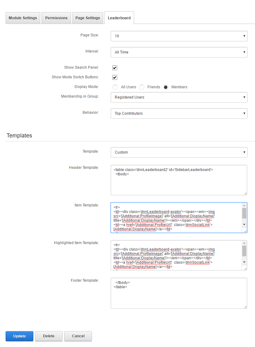 Module Settings — Leaderboard