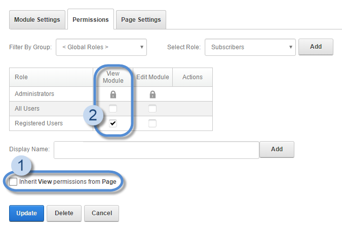 Message Center module settings > Permissions