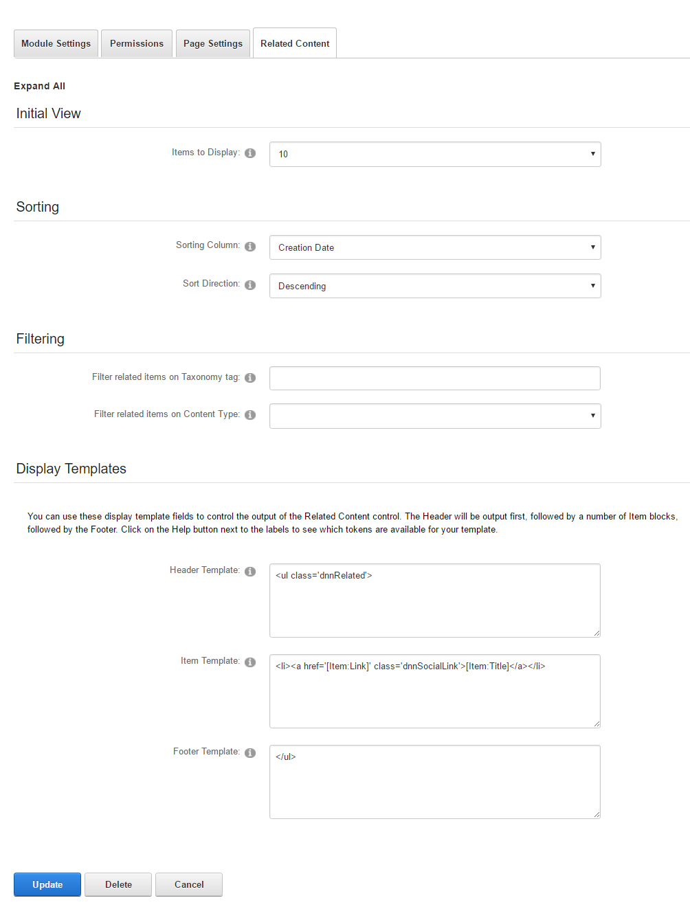 Module Settings — Related Content