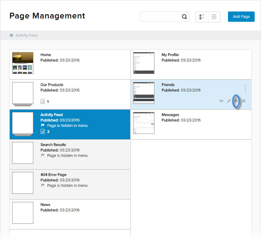 Page Management > Configure