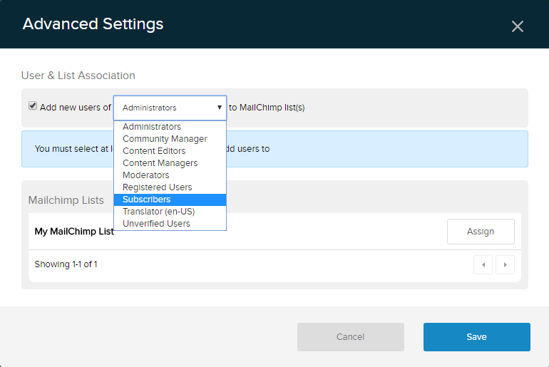 MailChimp Advanced Settings