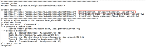 XML of course assignment types and weights for grading.