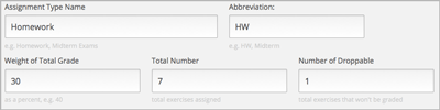 Studio example of homework assignment type and grading weight.