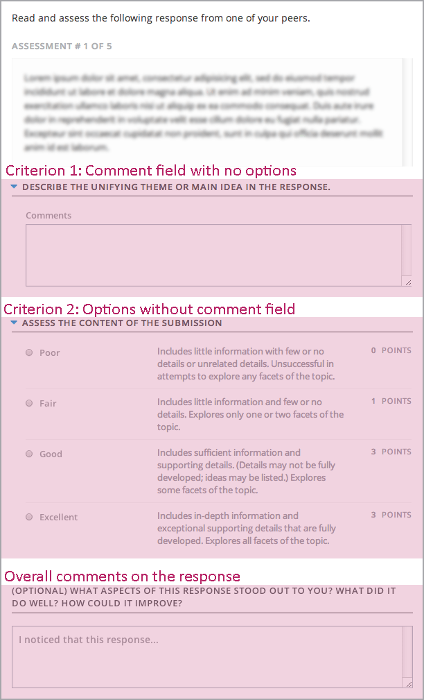 Examples of criteria with and without a comment field.