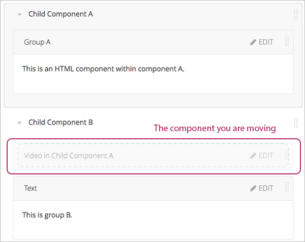 Image of dragging a child component to a new location