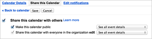 Google Calendar settings.