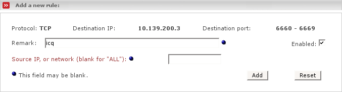 Adds an acl to a portforwarding rule