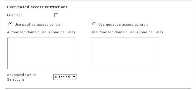 Userbased access restrictions on windows authentication of HTTP advanced proxy