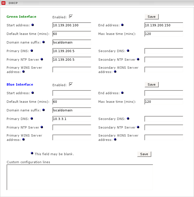 Shows DHCP adminstration page