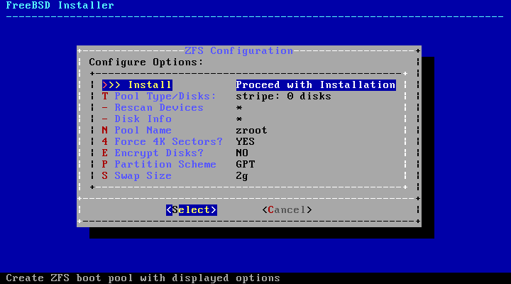 ZFS Partitioning Menu