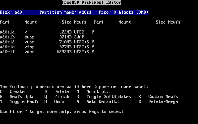 Sysinstall Disklabel Editor with Auto Defaults