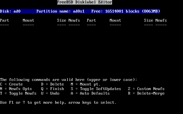 Sysinstall Disklabel Editor