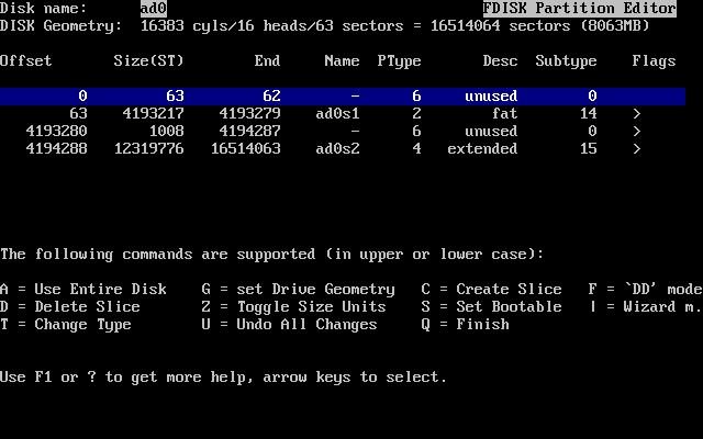 Typical Default FDisk Partitions