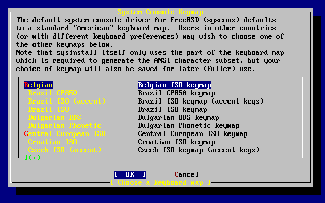 Sysinstall Keymap Menu