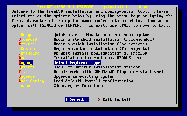 Sysinstall Main Menu