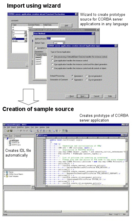 Wizard to create prototype source for CORBA server applications