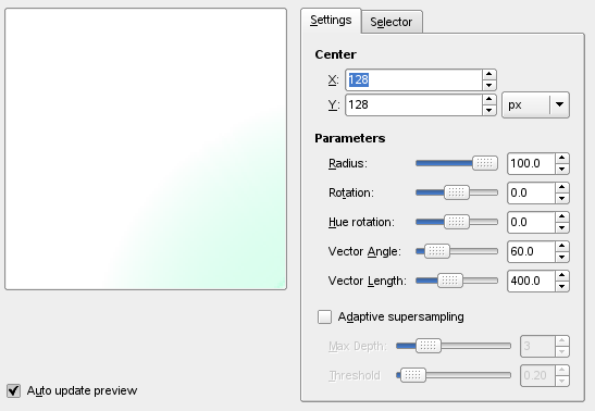 Gradient Flare filter options (Settings)