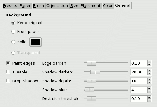 General tab options