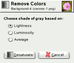 The Desaturate option dialog