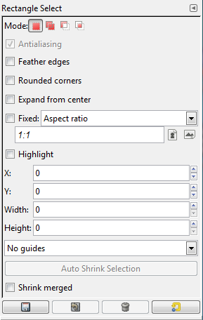 Tool Options for the Rectangle Select tool