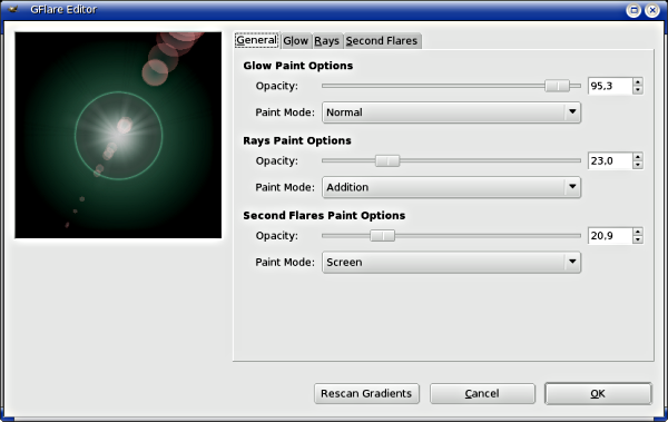 Gradient Flare Editor options (General)