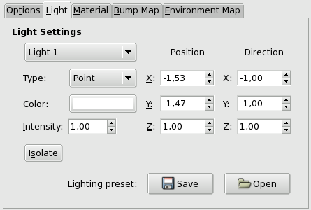 Light Options of the Lighting filter