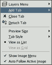 Tab menu from the Layers dialog.