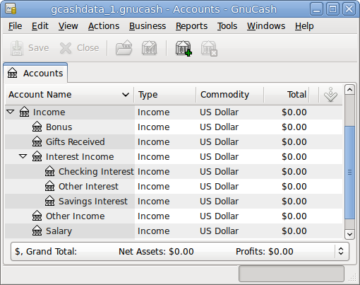 Default income accounts