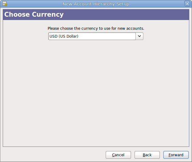 The New Account Hierarchy Setup assistant - Currency