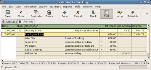 Account Register - Split Transaction