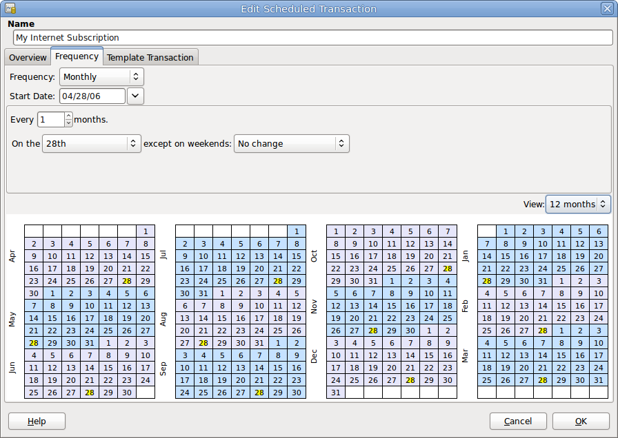 Edit Scheduled Transaction — Frequency tab