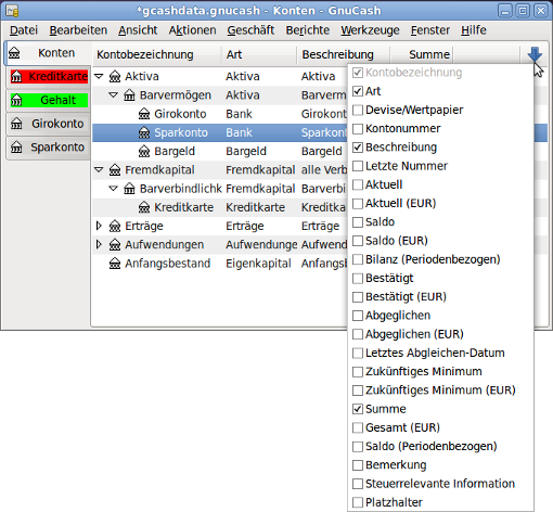 Hauptfenster mit veränderten Displayeinstellungen und ausgeklapptem Optionsmenü