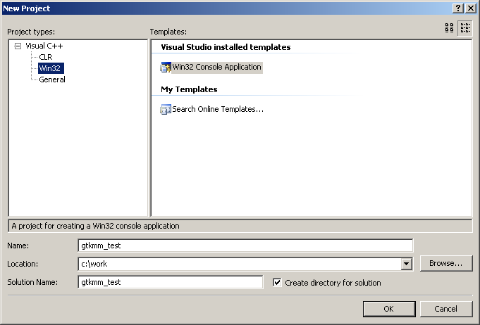 Selecting Win32 Console Application.