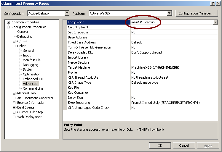 Setting the correct entry point symbol for Windows programs using main().