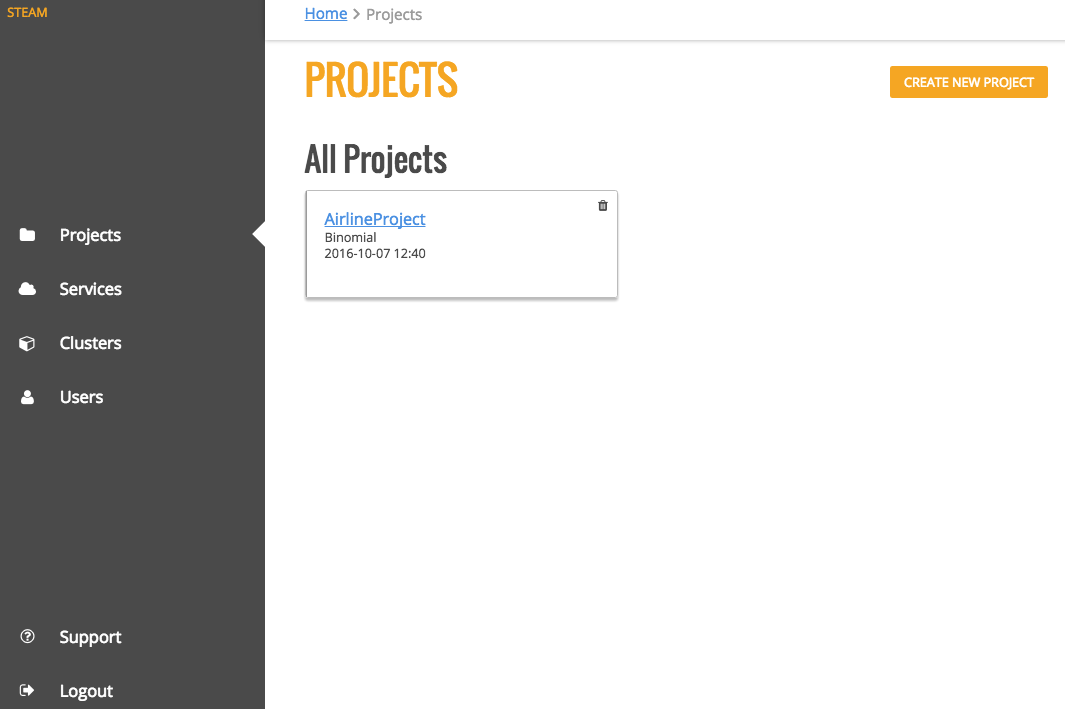 Projects — H2O Steam documentation