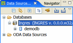 Data Source Tab -- Connect by Clicking on Ingres DB