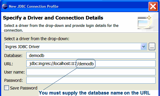 Specify a Driver and Connection Details