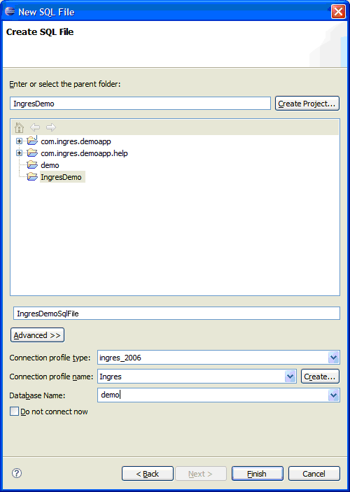 New SQL File dialog